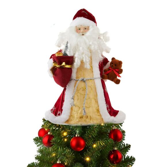 Fiber Optic Plush Santa Claus Christmas Tree Topper 12" LED Red Holiday Lit Bear - Picture 6 of 7